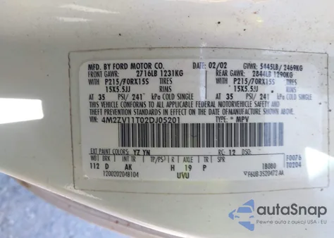 2002 Mercury Villager z USA, uszkodzony, nr VIN 4M2ZV11T02DJ05201